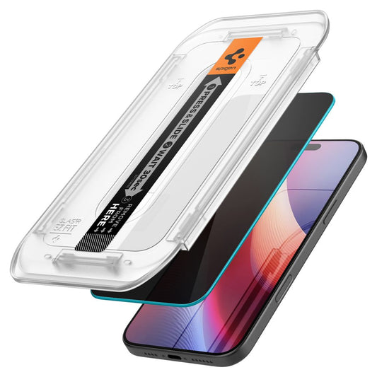 Zaštitna folija za ekran Privacy Spigen GlastR EZ FIT za Apple iPhone 17 Pro / 17 / 16 Pro, Kaljeno staklo, Full Glue, Set 2 komada AGL07929