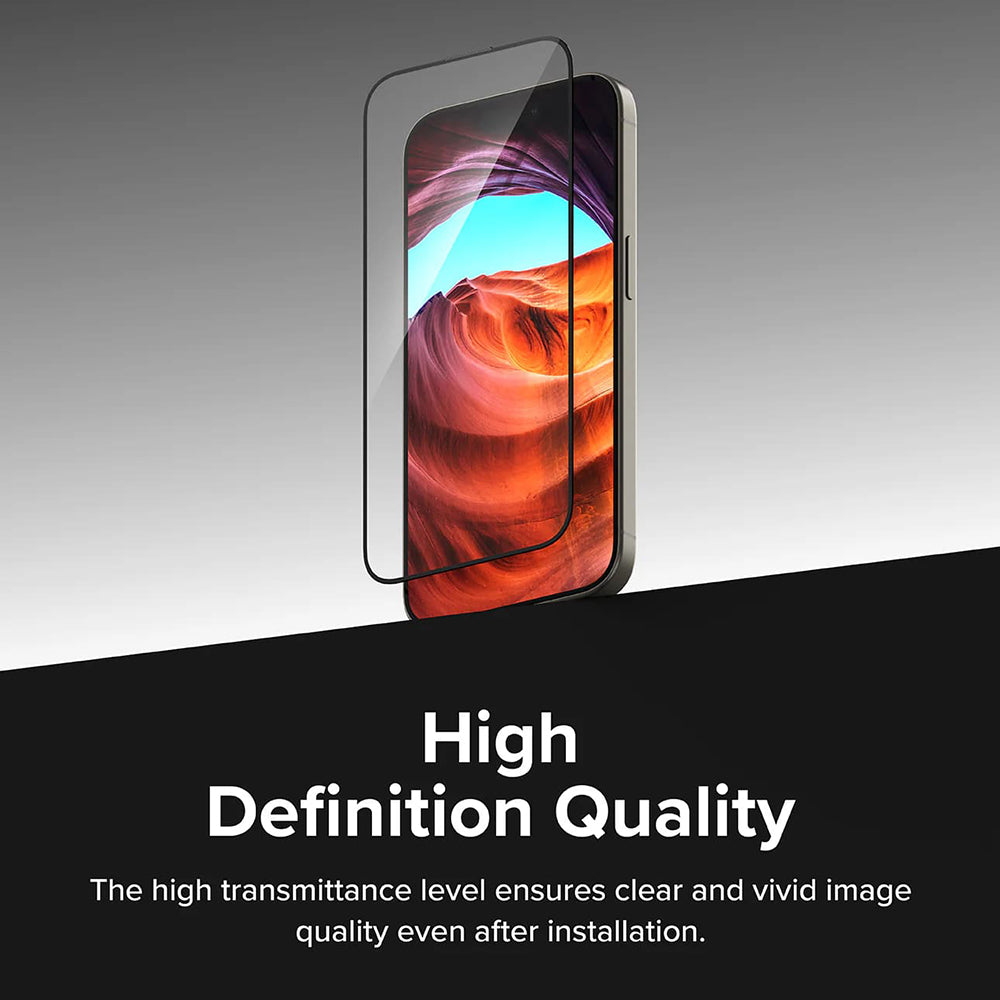 Zaštitna folija za ekran Ringke Easy Slide za Apple iPhone 16 Pro Max, Kaljeno staklo, Pun ljepilo, Set od 2 komada, Crna