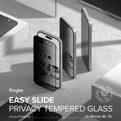 Zaštitna folija za ekran Ringke Easy Slide Privacy za Apple iPhone 16 Pro Max, Kaljeno staklo, Pun ljepilo, Set od 2 komada