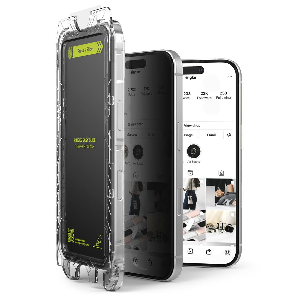 Zaštitna folija za ekran Ringke Easy Slide Privacy za Apple iPhone 16 Pro, Kaljeno staklo, Pun ljepilo, Set od 2 komada