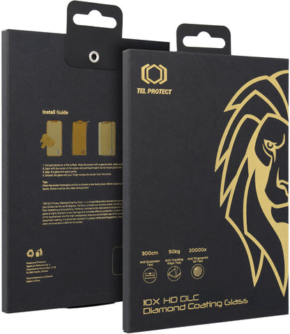Zaštitna folija za zaslon Tel Protect 10X HD DLC Diamond Coating za Apple iPhone 17 / 16 Pro, kaljeno staklo, potpuno ljepljiva, crna