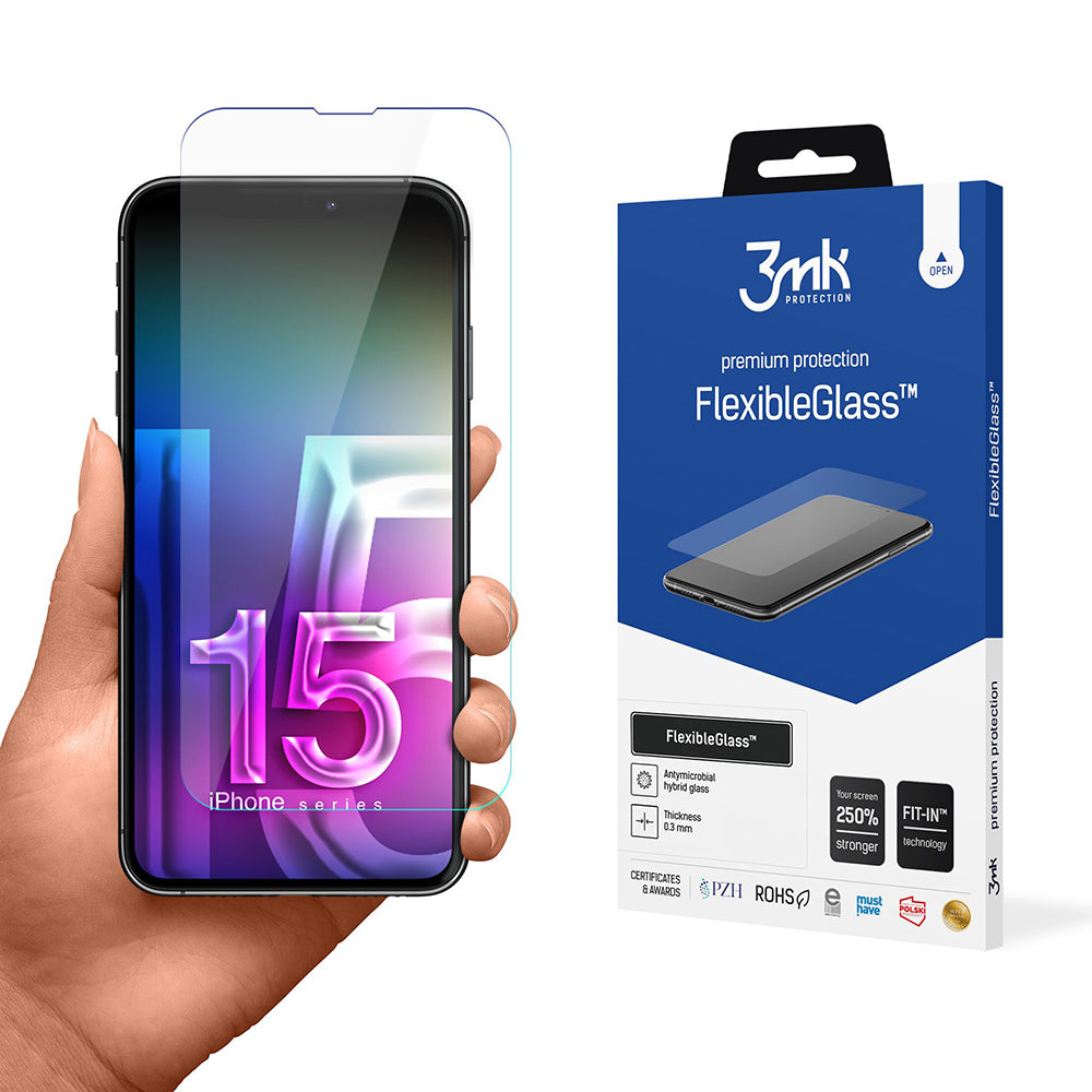 Zaštitna folija za ekran 3MK FlexibleGlass za Apple iPhone 15, Fleksibilno staklo, Puno ljepilo