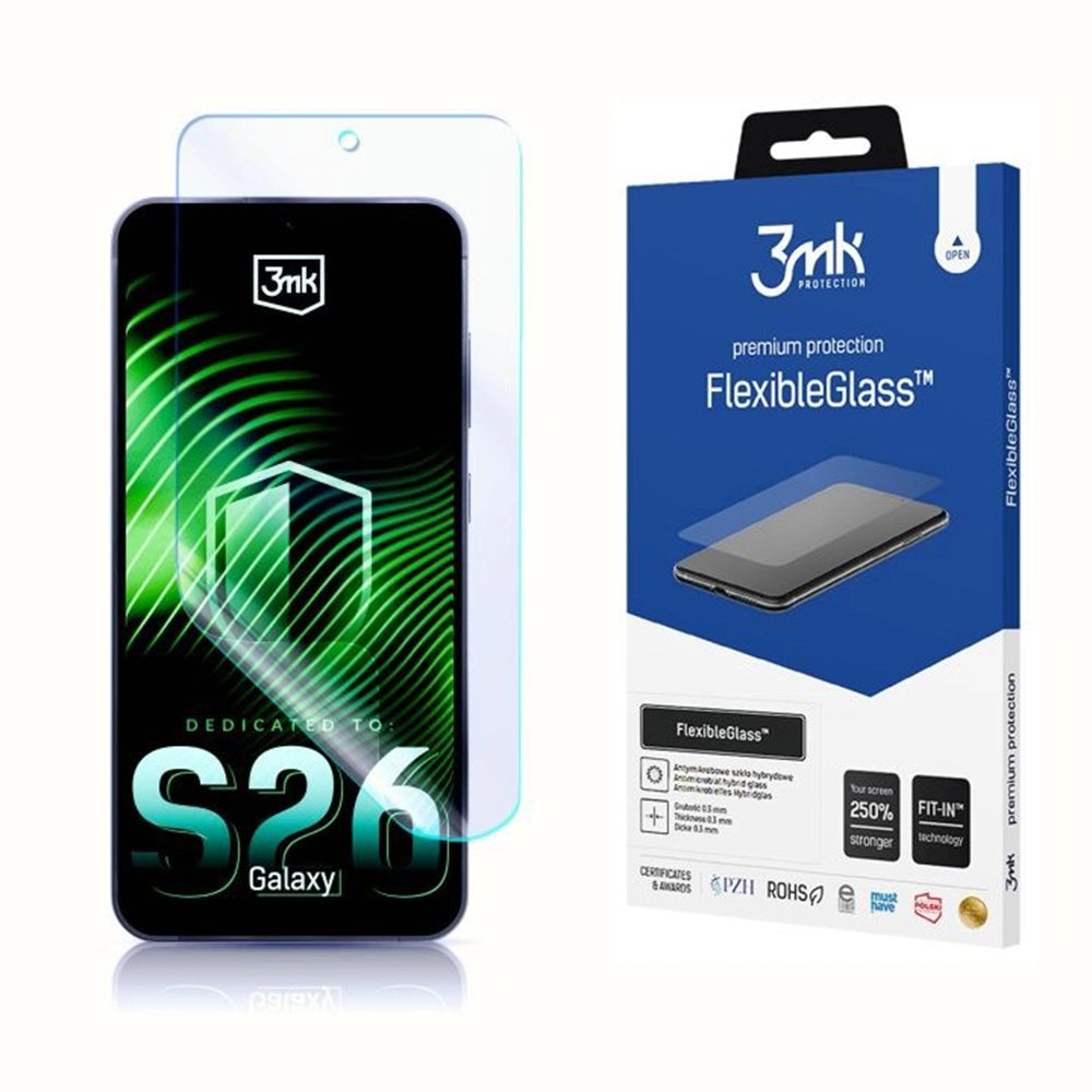 Zaštitna folija za ekran 3MK FlexibleGlass za Samsung Galaxy S26, Fleksibilno staklo, Full Glue, Prozirna