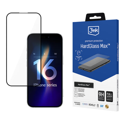 Zaštitna folija za ekran 3MK HardGlass Max za Apple iPhone 16 Pro, Kaljeno staklo, Puna ljepila, Crna