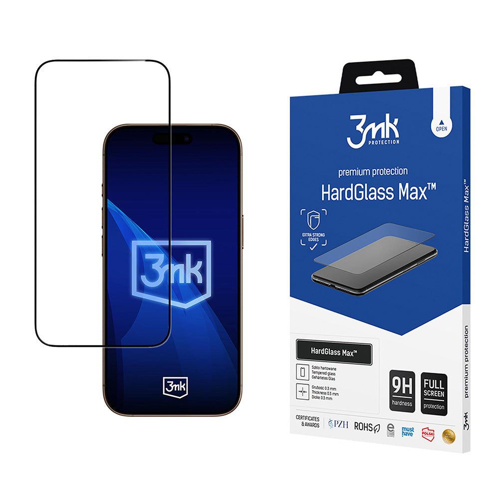 Zaštitna folija za ekran 3MK HardGlass Max za Apple iPhone 17 Pro Max, Kaljeno staklo, Full Glue, Crna