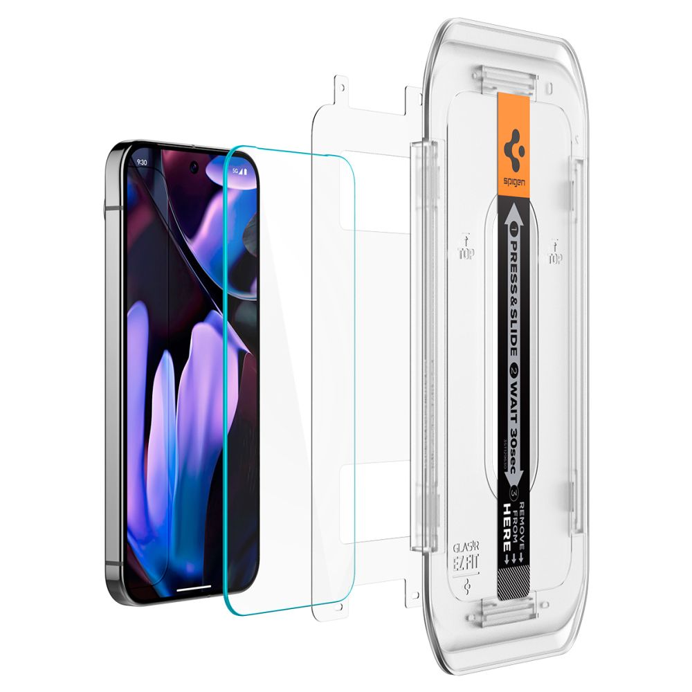 Zaštitna folija za ekran Spigen EZ FIT za Google Pixel 9 / 9 Pro, Kaljeno staklo, Pun ljepilo, Set od 2 komada, 2.5D AGL08442