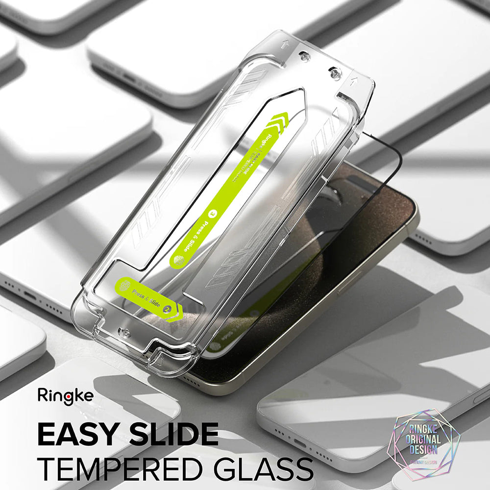 Zaštitna folija za ekran Ringke Easy Slide za Apple iPhone 16 Pro Max, Kaljeno staklo, Pun ljepilo, Set od 2 komada, Crna