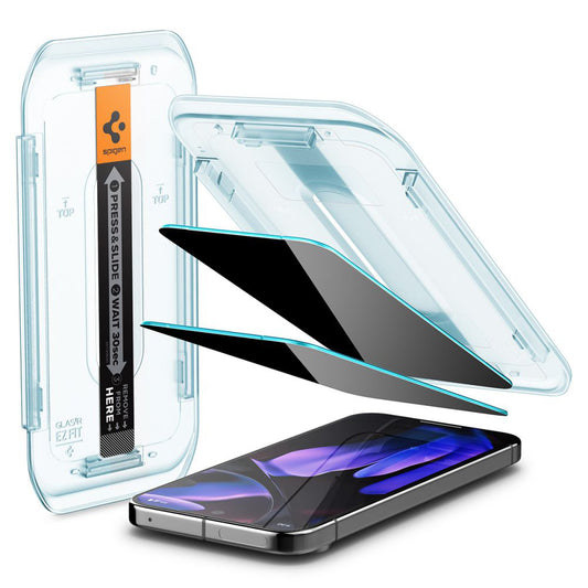 Zaštitna folija za ekran Privacy Spigen GlastR EZ FIT za Google Pixel 9 / 9 Pro, Kaljeno staklo, Full Glue, Set 2 komada