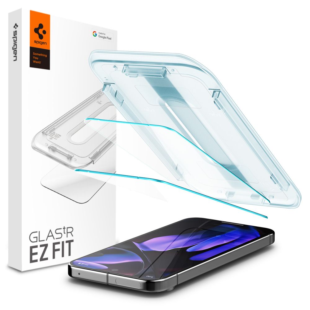Zaštitna folija za ekran Spigen EZ FIT za Google Pixel 9 / 9 Pro, Kaljeno staklo, Pun ljepilo, Set od 2 komada, 2.5D AGL08442