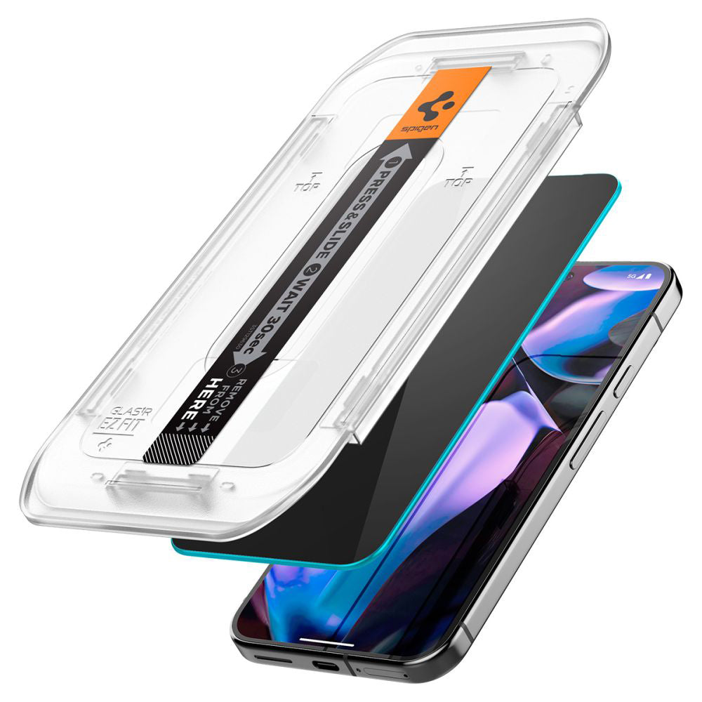 Zaštitna folija za ekran Privacy Spigen GlastR EZ FIT za Google Pixel 9 Pro XL, Kaljeno staklo, Full Glue, Set 2 komada AGL09313