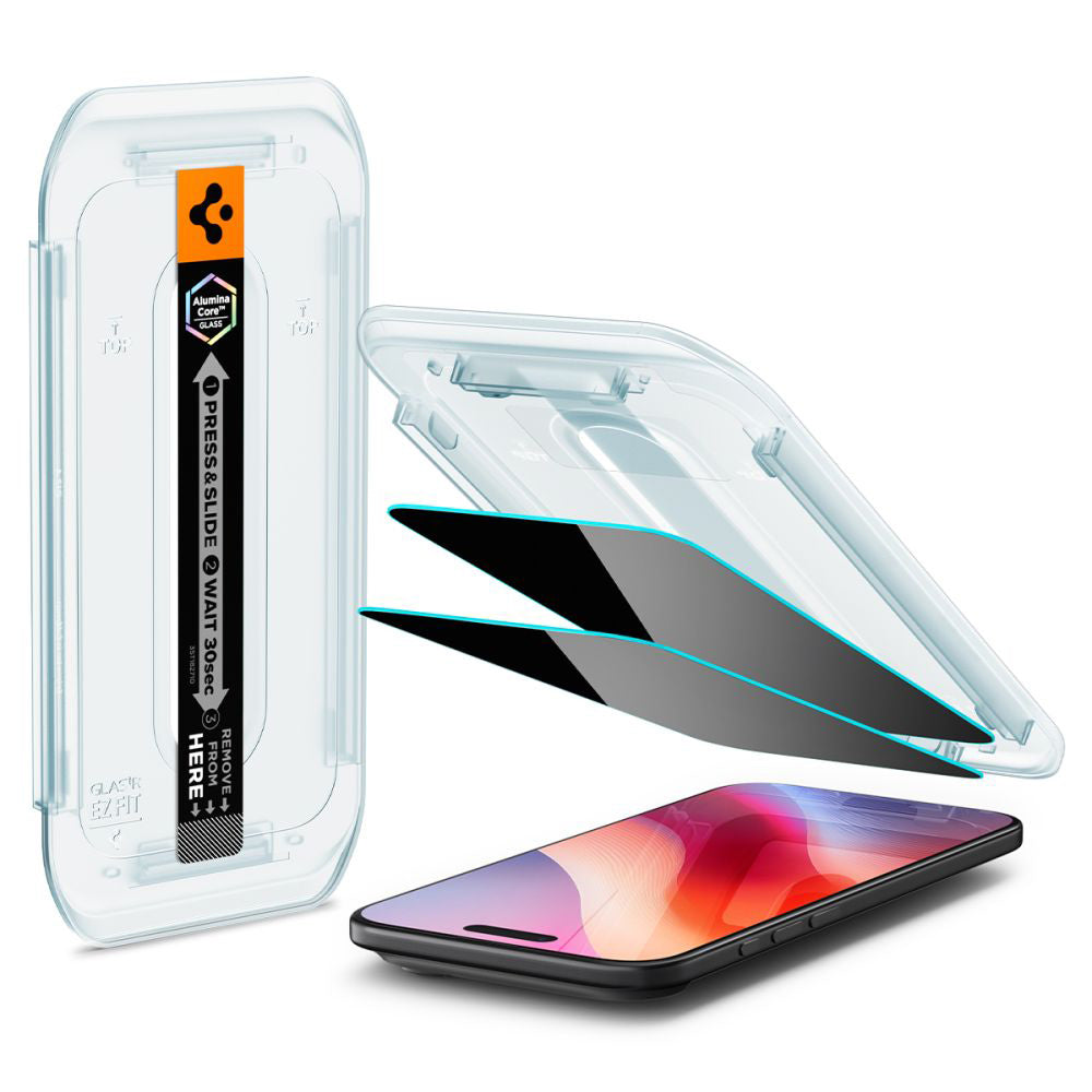 Zaštitna folija za ekran Privacy Spigen GlastR EZ FIT za Apple iPhone 17 Air, Kaljeno staklo, Full Glue, Set od 2 komada