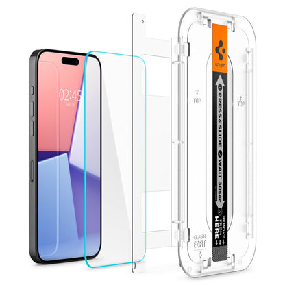 Zaštitna folija za ekran Spigen GlastR EZ FIT za Apple iPhone 15 Pro, Kaljeno staklo, Full Glue, Set 2 komada AGL06892