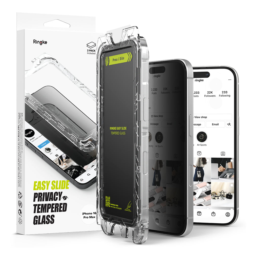 Zaštitna folija za ekran Ringke Easy Slide Privacy za Apple iPhone 16 Pro Max, Kaljeno staklo, Pun ljepilo, Set od 2 komada