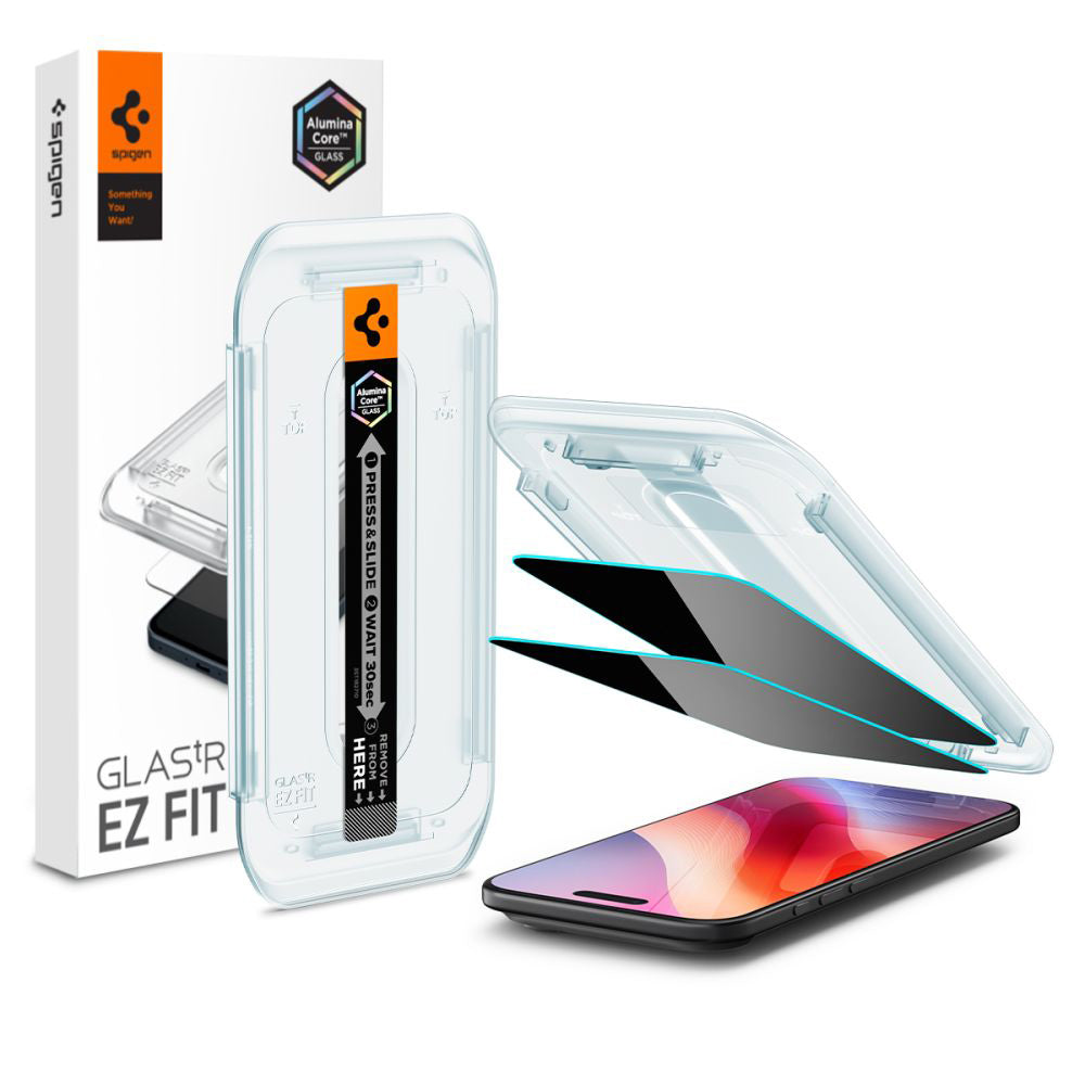 Zaštitna folija za ekran Privacy Spigen GlastR EZ FIT za Apple iPhone 17 Air, Kaljeno staklo, Full Glue, Set od 2 komada