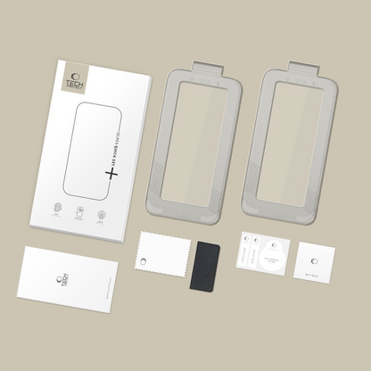 Zaštitna folija za ekran Tech-Protect Quick Set+ za Apple iPhone 17, Kaljeno staklo, Pun ljepilo, Set od 2 komada, Crna