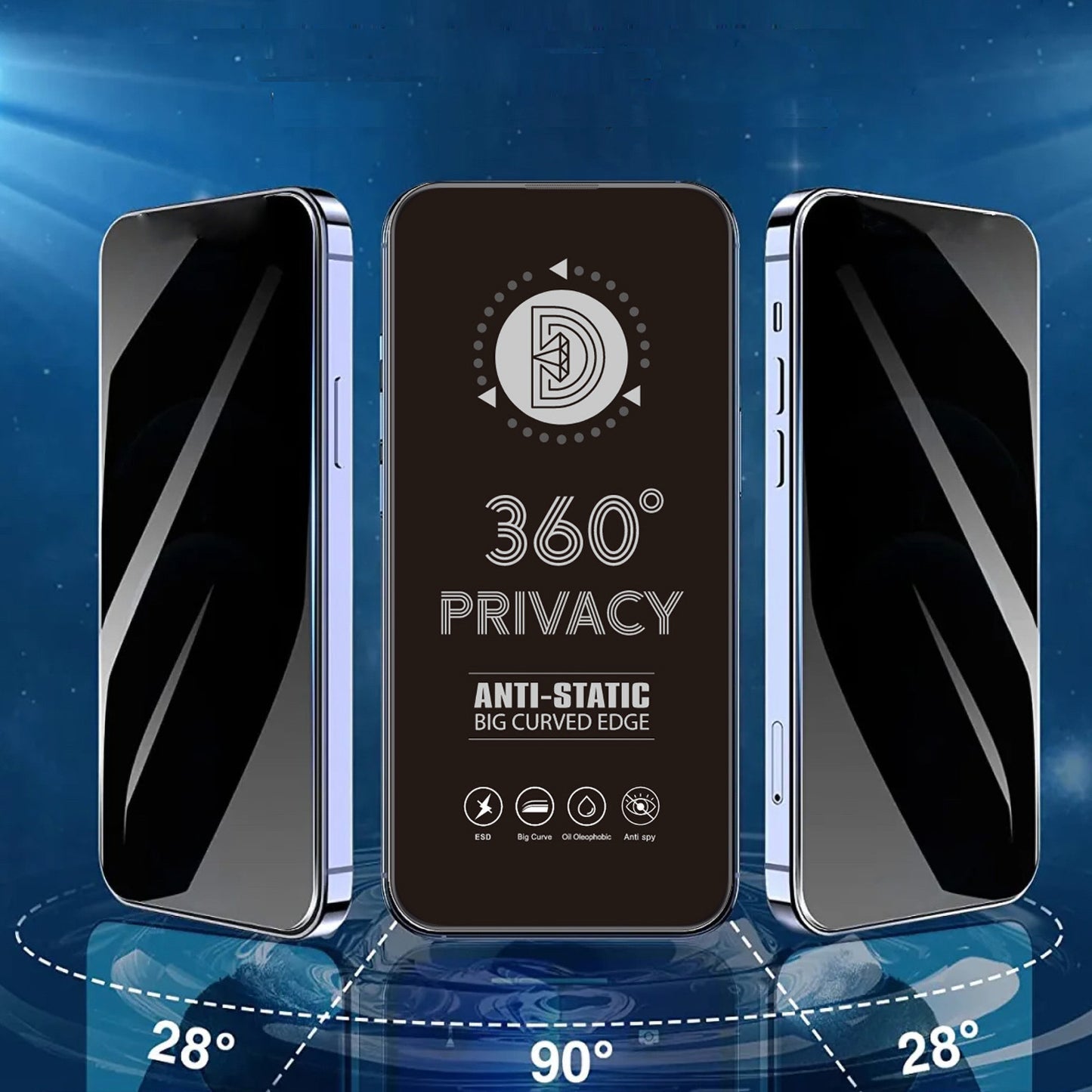 Zaštitna folija za ekran Privacy OEM 360 za Apple iPhone 17 / 16 Pro, Kaljeno staklo, Full Glue