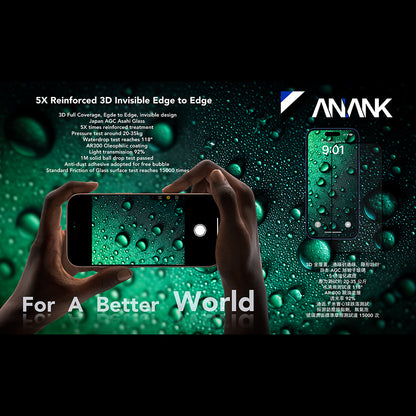 Zaštitna folija za ekran Anank 5X Reinforced Invisible za Apple iPhone 17 Air, Kaljeno staklo, Full Glue, 3D, Crna