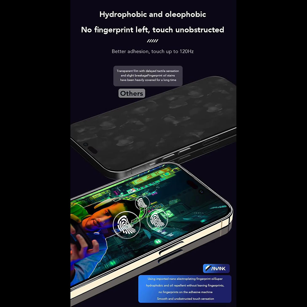 Zaštitna folija za ekran Anank protiv otisaka prstiju za Apple iPhone 14 Pro Max, kaljeno staklo, puna ljepila, 2.5D, crna