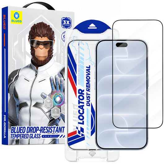 Zaštitno staklo za zaslon Blueo Drop Resistant Applicator Pro za Apple iPhone 18 Pro / 17 Pro / 17 / 16 Pro, kaljeno staklo, potpuno ljepljivo, crno