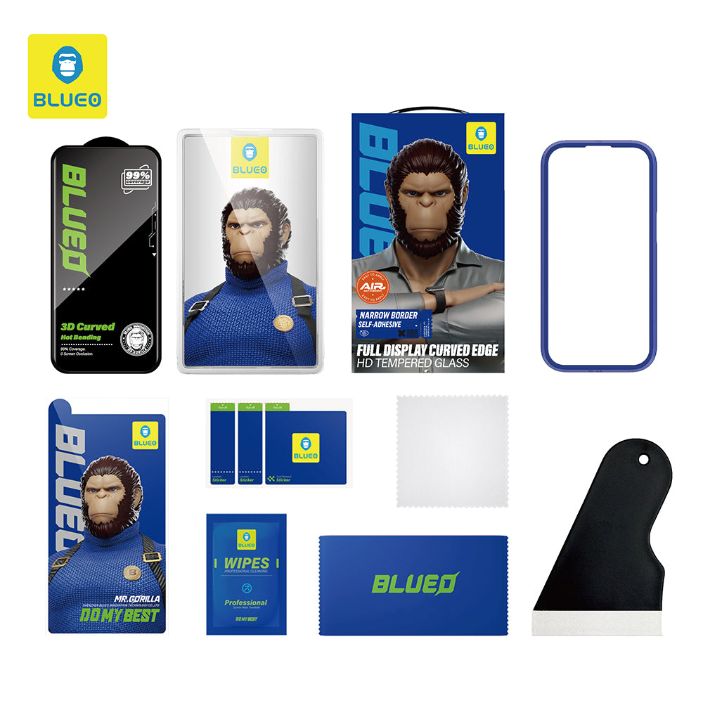 Zaštitna folija za ekran Blueo HD za Apple iPhone 16 Pro, kaljeno staklo, Full Glue, 3D, crna