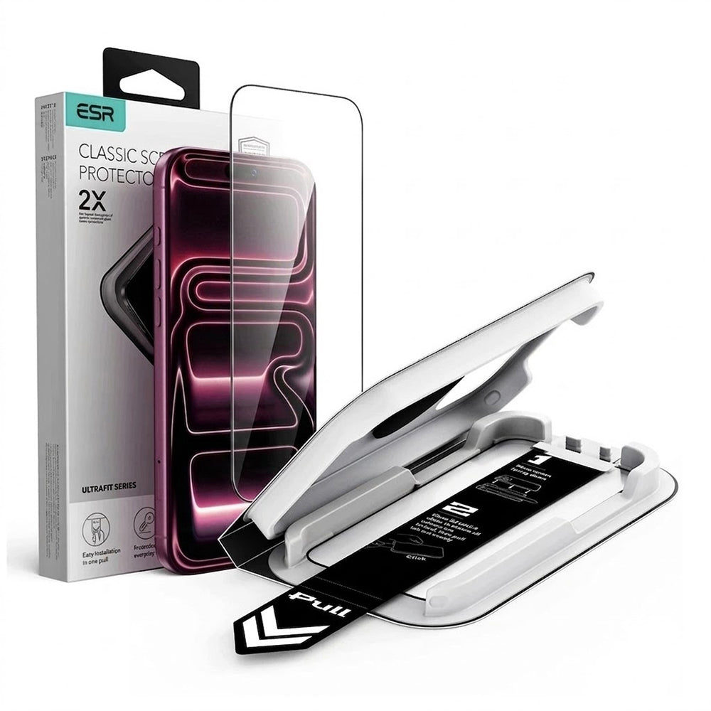Zaštitna folija za ekran ESR UltraFit Classic za Apple iPhone 18 Pro / 17 Pro, Kaljeno staklo, Puna ljepila, Crna