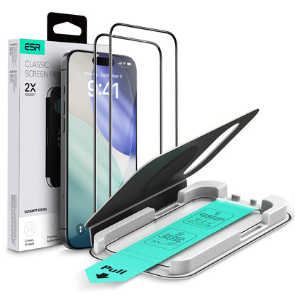 Zaštitna folija za ekran ESR UltraFit Classic za Apple iPhone 18 Pro / 17 Pro, Kaljeno staklo, Full Glue, Set od 2 komada, Crna
