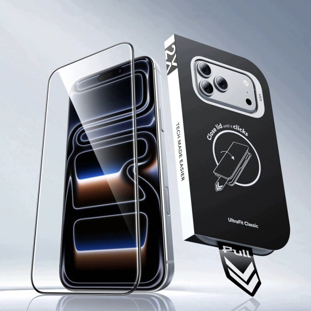 Zaštitna folija za ekran ESR UltraFit Classic za Apple iPhone 18 Pro Max / 17 Pro Max, Kaljeno staklo, Full Glue, Set od 2 komada, Crna