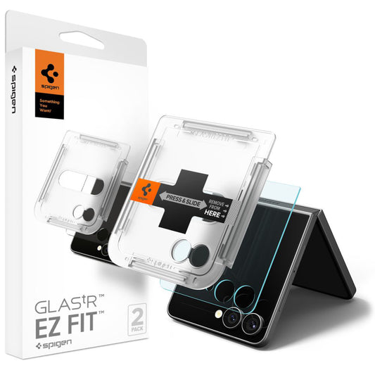 Zaštitna folija za vanjski ekran Spigen GlastR EZ FIT za Samsung Galaxy Z Flip7 F766, Kaljeno staklo, Full Glue, Set 2 komada AGL09585