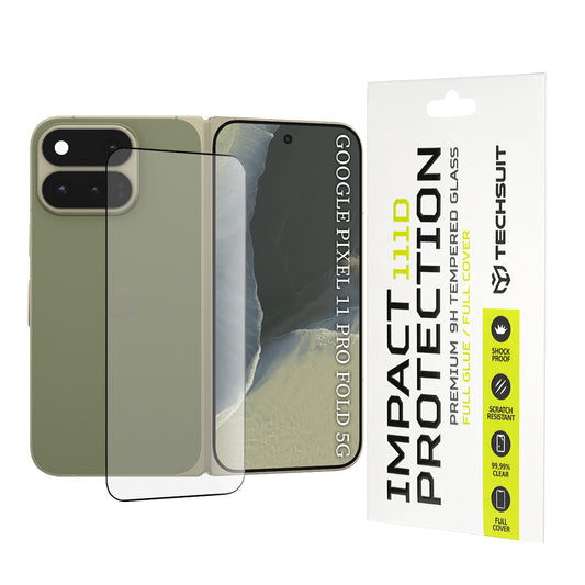 Zaštitna folija za vanjski zaslon Techsuit za Google Pixel 11 Pro Fold, kaljeno staklo, Full Glue, 111D, crna