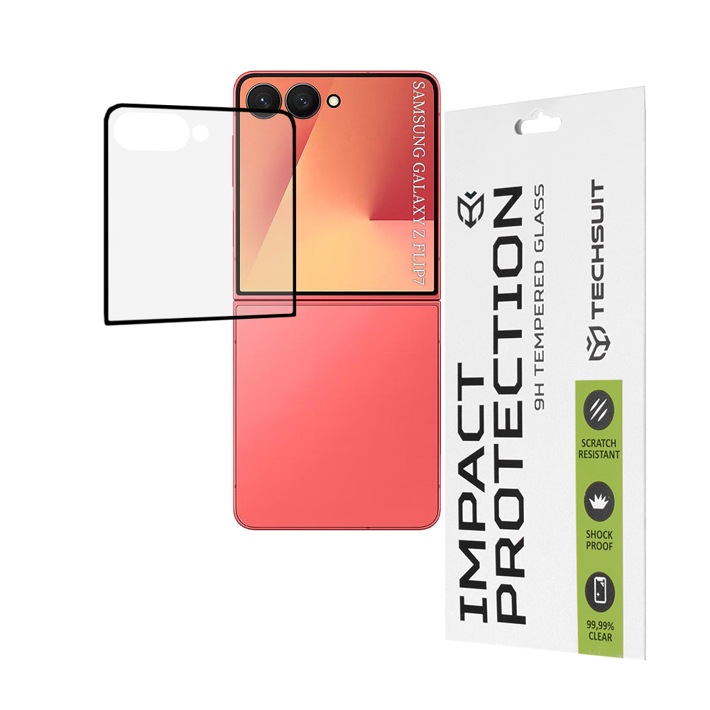 Zaštitna folija za vanjski ekran Techsuit za Samsung Galaxy Z Flip7 F766, Kaljeno staklo, Full Glue, 111D, Crna