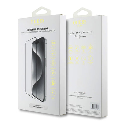 Zaštitna folija za ekran Guess Classic Outline za Apple iPhone 16 Pro, Kaljeno staklo, Full Glue, 2.5D, Crna GUTGP16LBOKGCIT