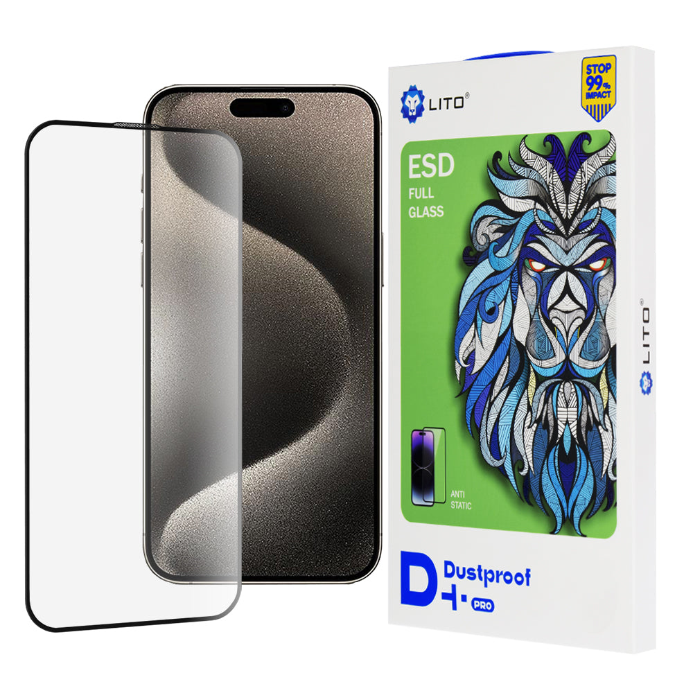 Zaštitna folija za ekran Lito D+ Pro Dustproof za Apple iPhone 15, Kaljeno staklo, Full Glue, Crna