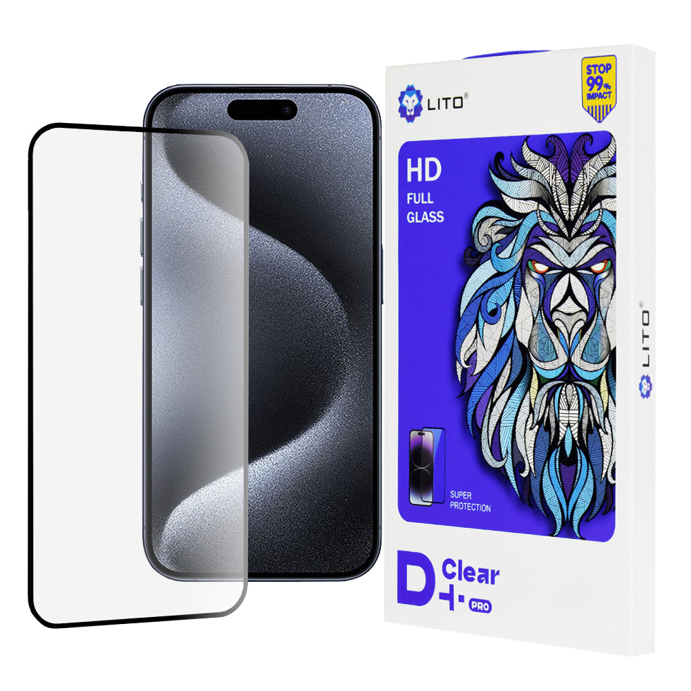 Zaštitna folija za ekran Lito D+ Pro za Apple iPhone 15 Pro, Kaljeno staklo, Full Glue, Crna