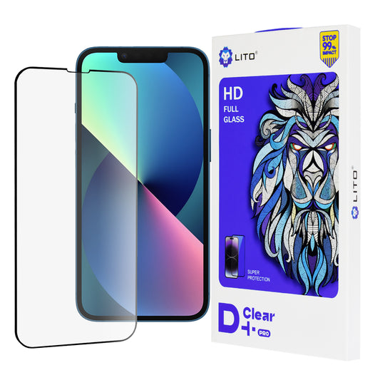 Zaštitna folija za ekran Lito D+ Pro za Apple iPhone 17e / 16e / 14 / 13 Pro, Kaljeno staklo, Puna ljepila, Crna