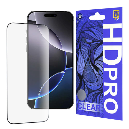Zaštitna folija za ekran Lito HD Pro Clear za Apple iPhone 16 Pro Max, Kaljeno staklo, Full Glue, Crna