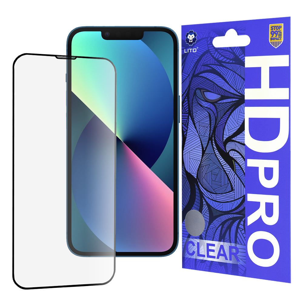 Zaštitna folija za ekran Lito HD Pro Clear za Apple iPhone 17e / 16e / 14 / 13 Pro, Kaljeno staklo, Full Glue, Crna