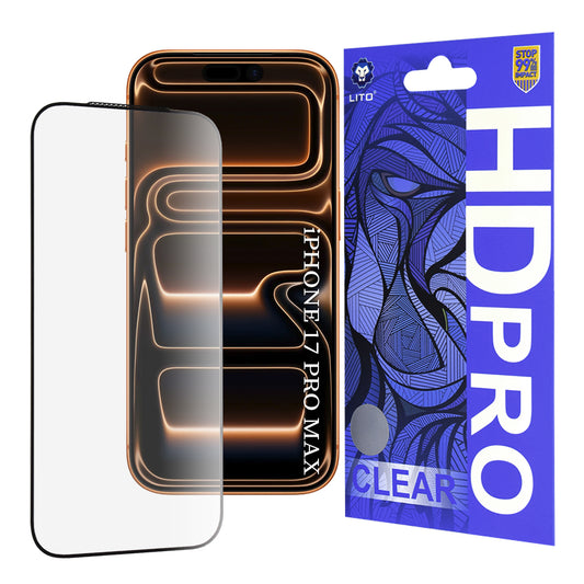 Zaštitna folija za ekran Lito HD Pro Clear za Apple iPhone 17 Pro Max, Kaljeno staklo, Full Glue, Crna