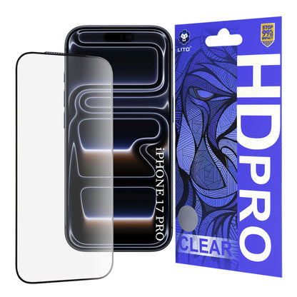 Zaštitna folija za ekran Lito HD Pro Clear za Apple iPhone 17 Pro, Kaljeno staklo, Full Glue, Crna