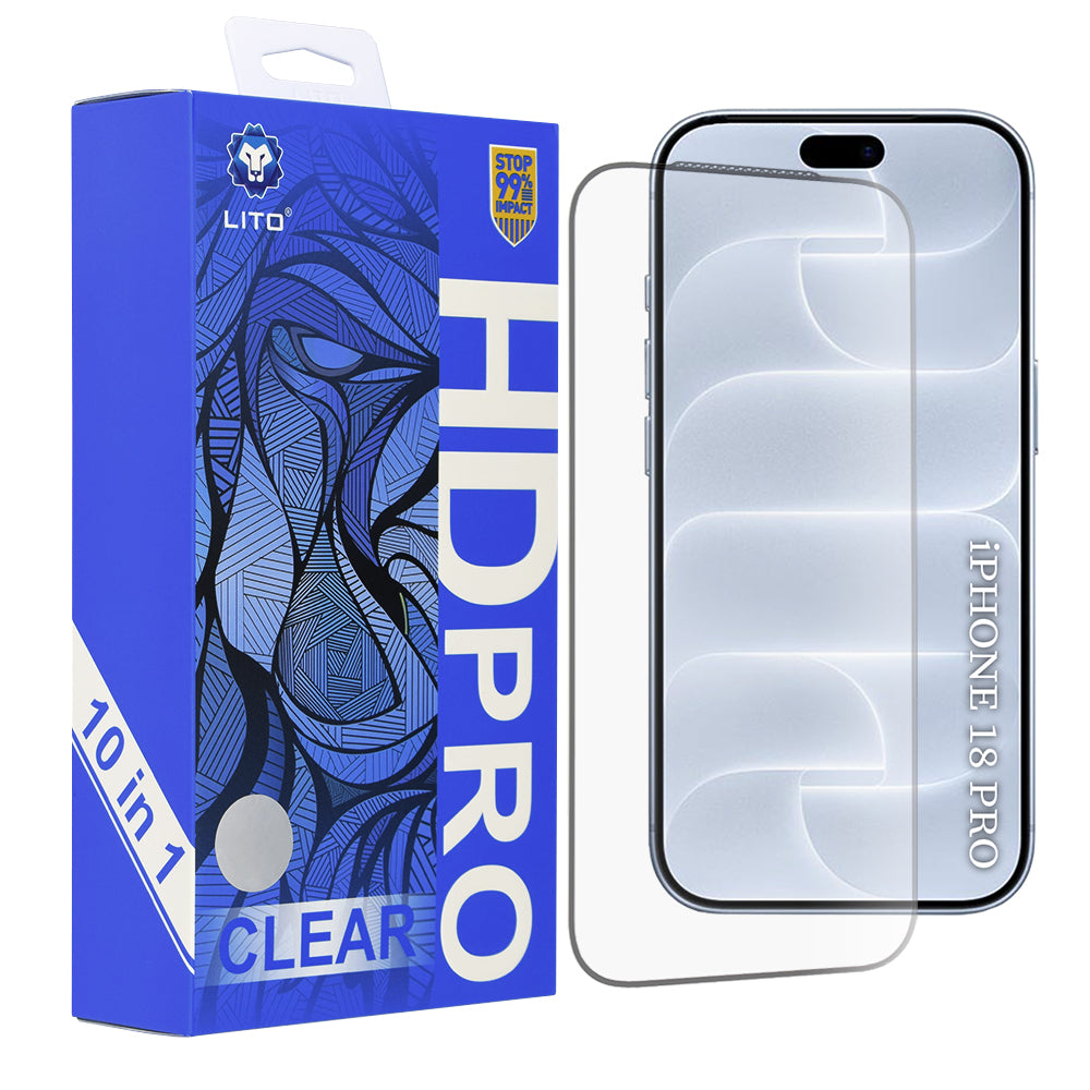 Zaštitna folija za zaslon Lito HD Pro za Apple iPhone 18 Pro / 17 Pro, kaljeno staklo, potpuno ljepljiva, set od 10 komada, crna