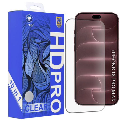Zaštitna folija za zaslon Lito HD Pro za Apple iPhone 18 Pro Max / 17 Pro Max, kaljeno staklo, potpuno ljepljiva, set od 10 komada, crna