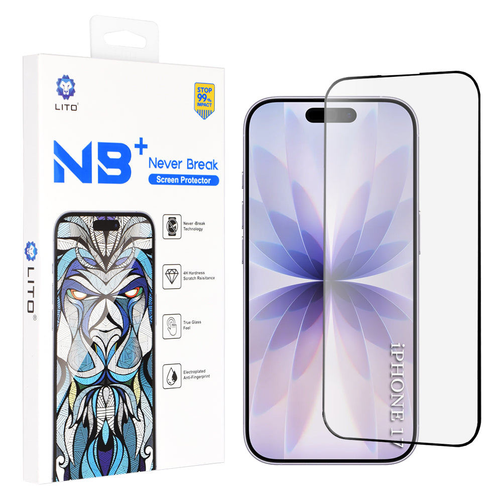 Zaštitna folija za ekran Lito NB za Apple iPhone 17 / 16 Pro, Kaljeno staklo, Full Glue, Crna
