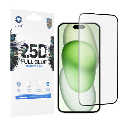 Zaštitna folija za ekran Lito za Apple iPhone 15 Plus, Kaljeno staklo, Full Glue, 2.5D, Crna