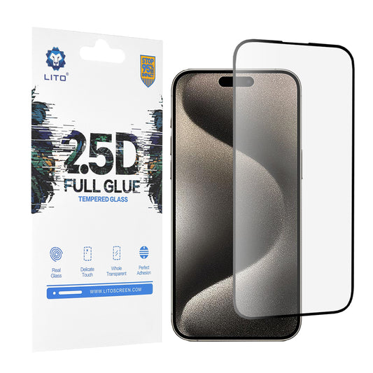 Zaštitna folija za ekran Lito za Apple iPhone 15 Pro Max, Kaljeno staklo, Full Glue, 2.5D, Crna