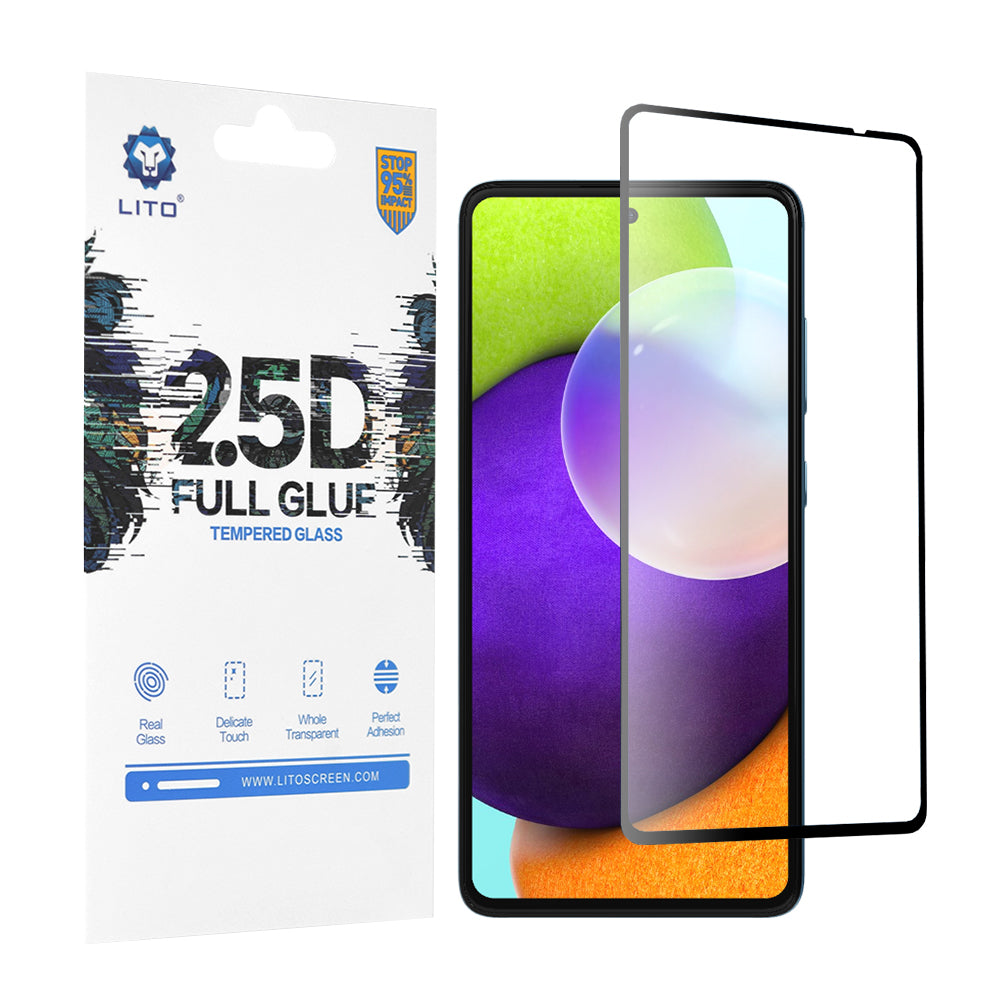 Zaštitna folija za ekran Lito za Samsung Galaxy A52s 5G A528 / A52 5G A526 / A52 A525, Kaljeno staklo, Full Glue, 2.5D, Crna