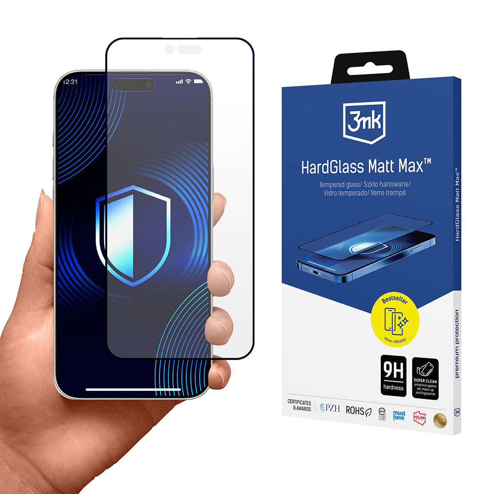 Zaštitna folija Matte 3MK HardGlass Max za Apple iPhone 17 Air, Kaljeno staklo, Full Glue, Crna