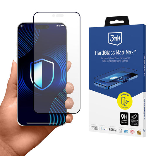 Zaštitna folija Matte 3MK HardGlass Max za Apple iPhone 17 Air, Kaljeno staklo, Full Glue, Crna