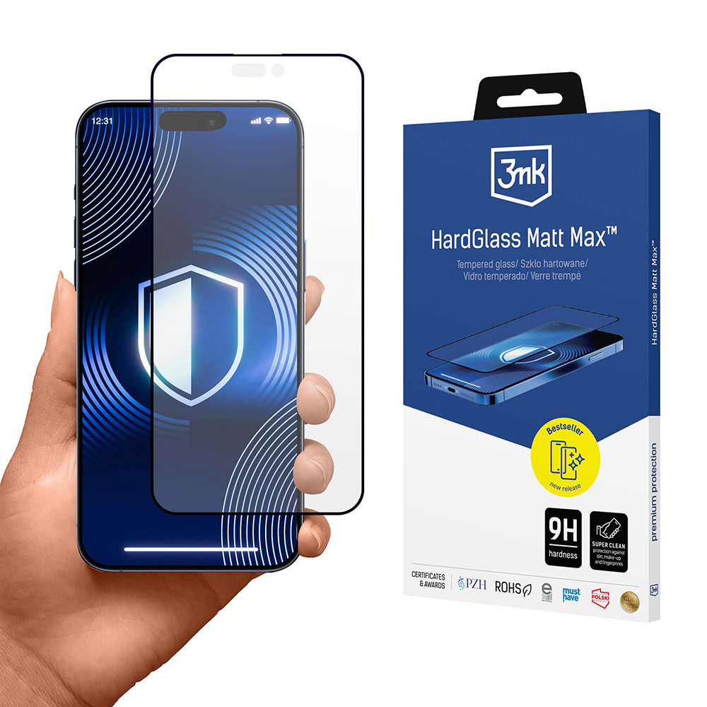 Zaštitna folija Matte 3MK HardGlass Max za Apple iPhone 17 Pro Max, Kaljeno staklo, Full Glue, Crna