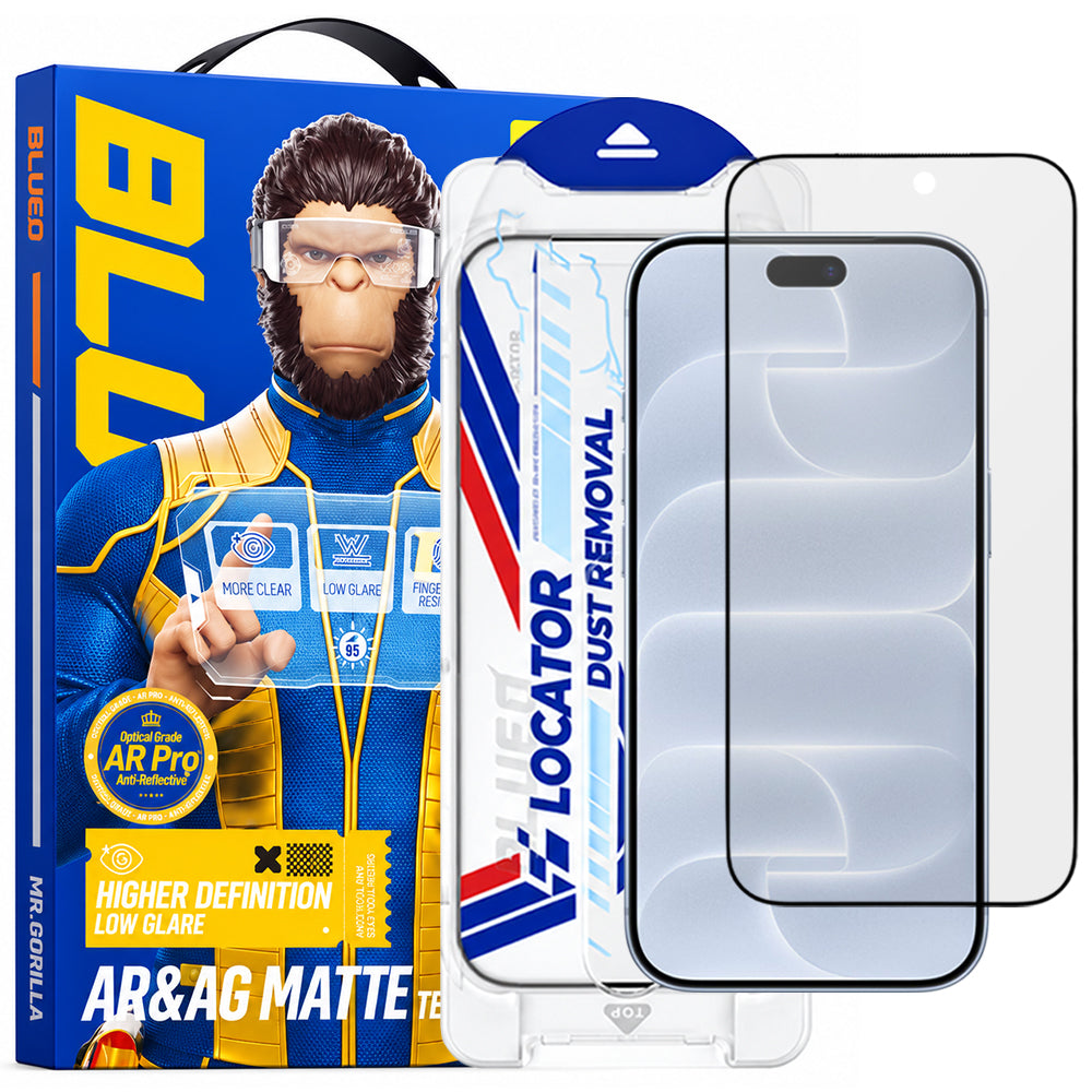 Zaštitna folija za zaslon Matte Blueo Anti Reflective Applicator Pro za Apple iPhone 18 Pro, kaljeno staklo, potpuno ljepljiva, crna