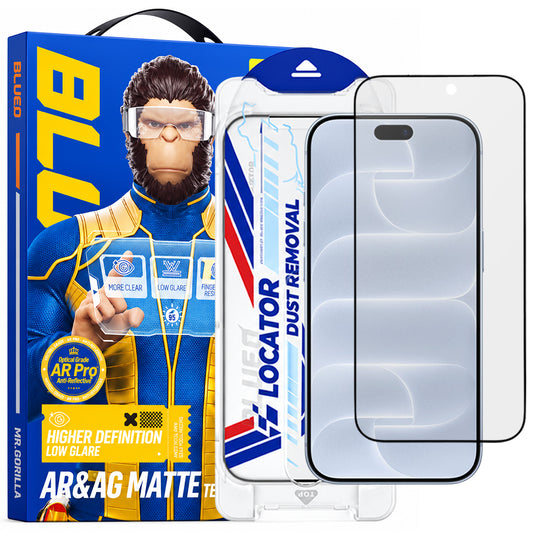 Zaštitna folija za zaslon Matte Blueo Anti Reflective Applicator Pro za Apple iPhone 18 Pro, kaljeno staklo, potpuno ljepljiva, crna