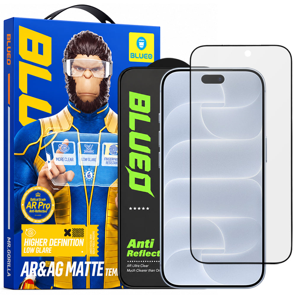 Zaštitno staklo za zaslon Matte Blueo Anti Reflective HD za Apple iPhone 18 Pro, kaljeno staklo, potpuno ljepljivo, crno